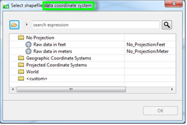 Select shapefile data coordinate system dialog box
