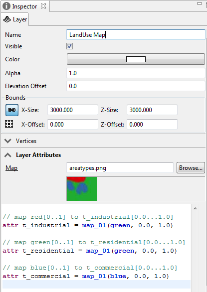 Inspector windows showing layer attributes