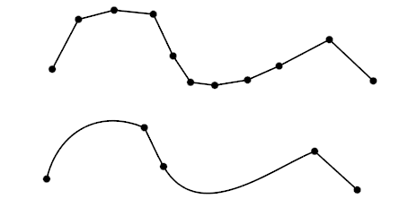 Street with unnecessary nodes (top); simplified version (bottom).