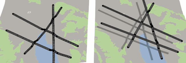 (left) Use visible terrain; (right) ignore visible terrain