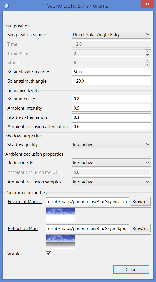 Scene light and panorama settings