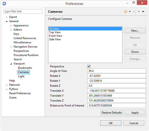 Cameras preferences page