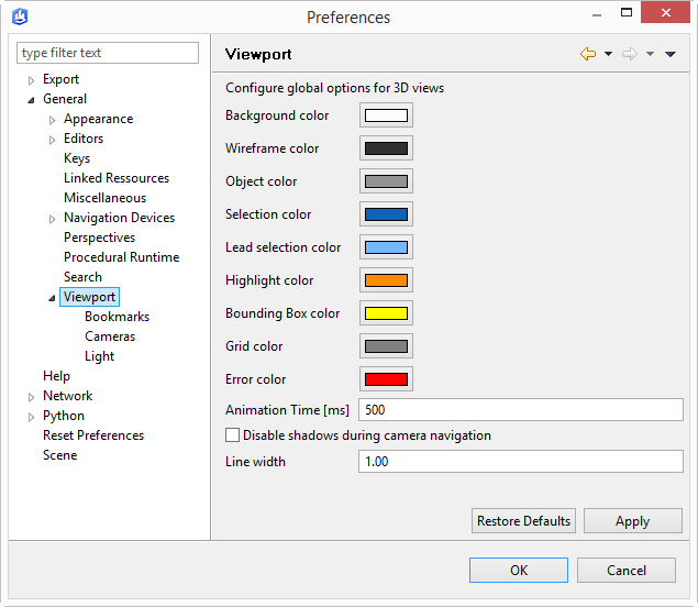 Viewport preferences page