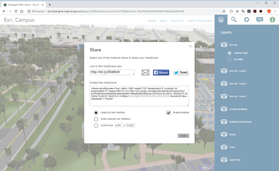 Share pane in CityEngine Web Viewer