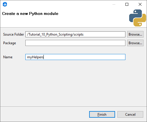Create a new Python module dialog box