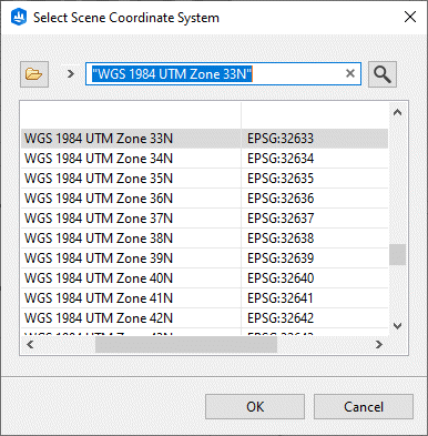 Scene coordinate system dialog box