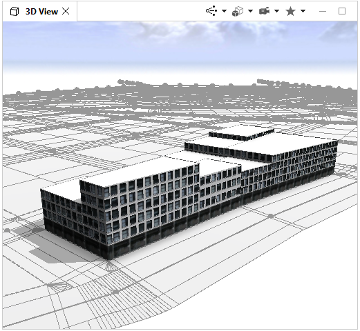 Viewport perspective view of buildings generated after the rule on the shapes has been applied