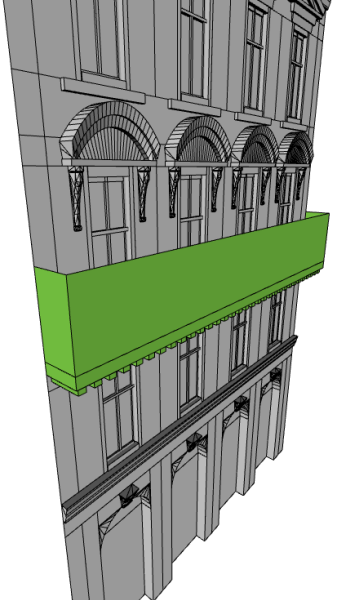 Generated balcony showing beams, floor, and railing box