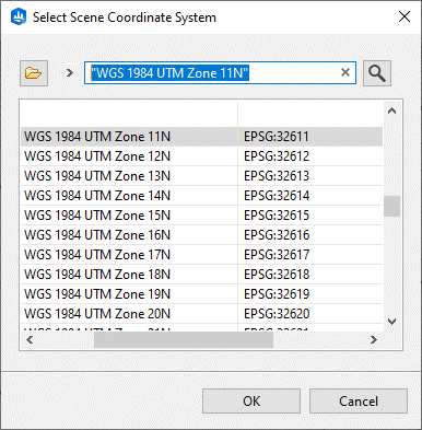 Shapefile scene coordinate system dialog box