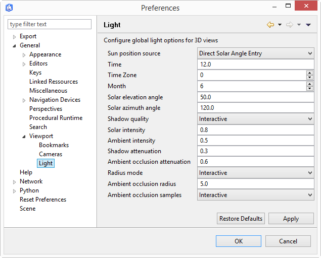 Light preferences page