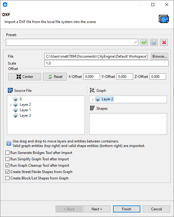 DXF import dialog box