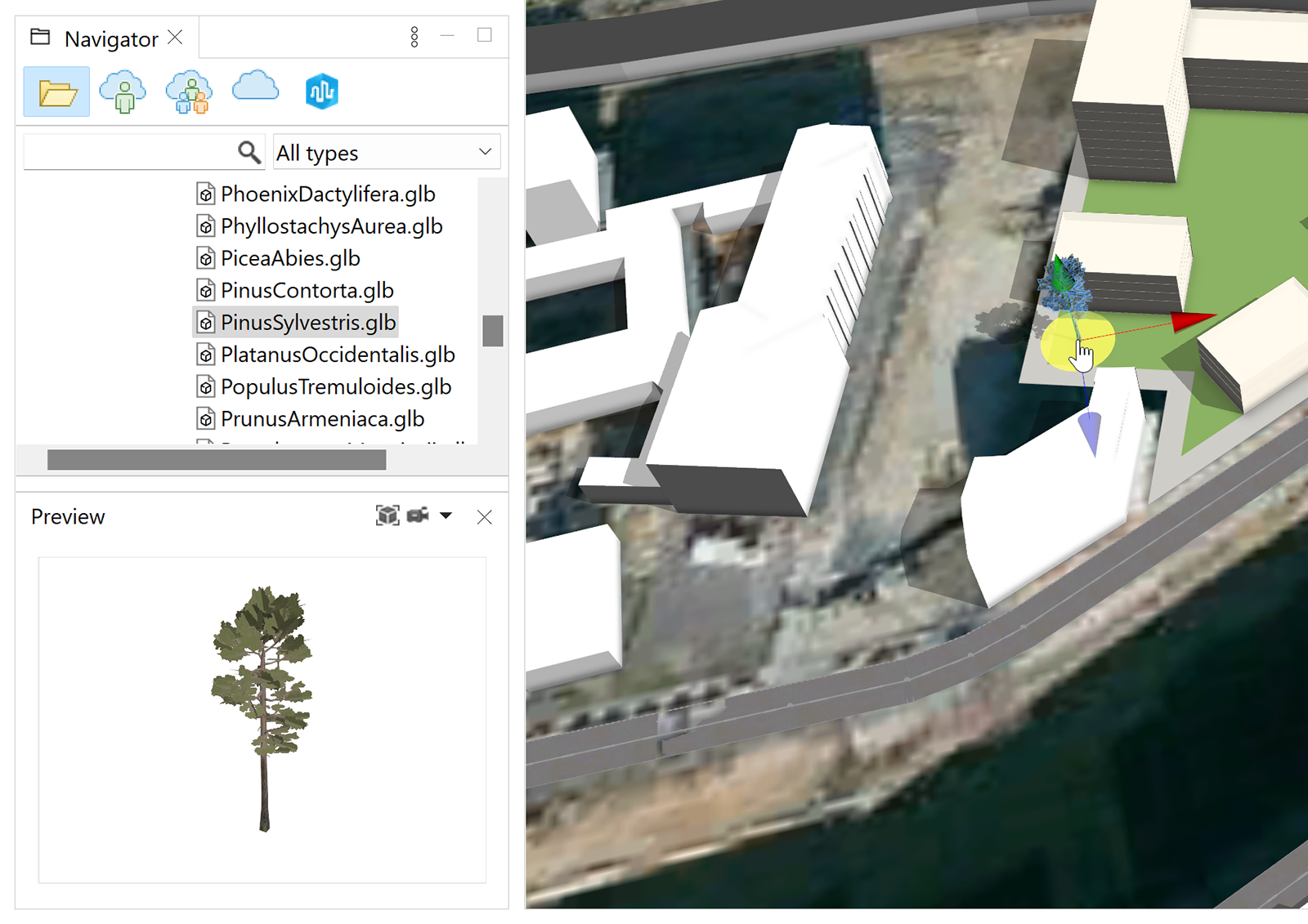 A tree from ESRI.lib added to the scene