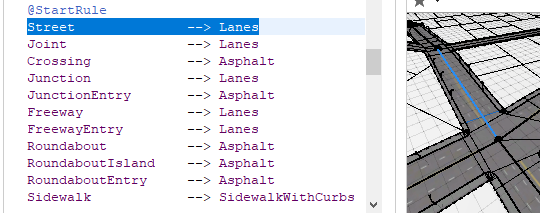 Street segment with start rule in CGA Editor