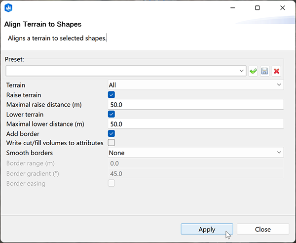 Align Terrain to Shapes dialog box