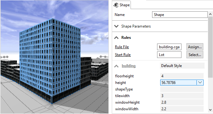 Building with random height value of 56.79