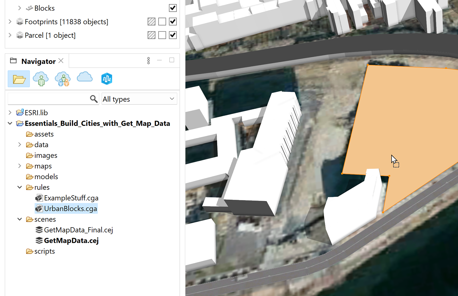 Drag UrbanBlocks.cga rule onto footprint