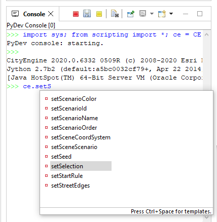 Command completion (Ctrl+Space) in the Python console