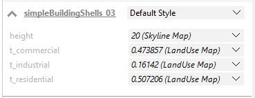 Inspector window showing land-use parameters