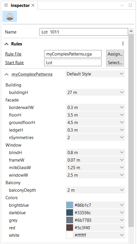 Inspector window with Shape Lot 1011 rules