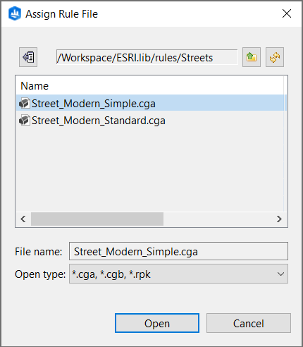 Choose the Street_Modern_Simple.cga rule file