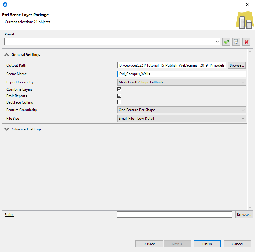 Esri Scene Layer Package export