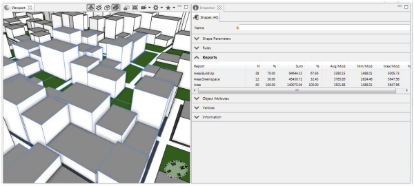 BuildUp and Greenspace area reports on a different selection