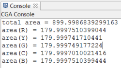 Table showing 5 equal area parts