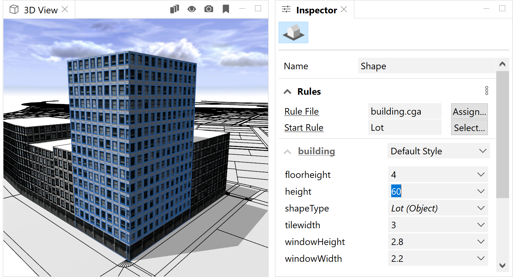 Inspector rules height parameter set to 60