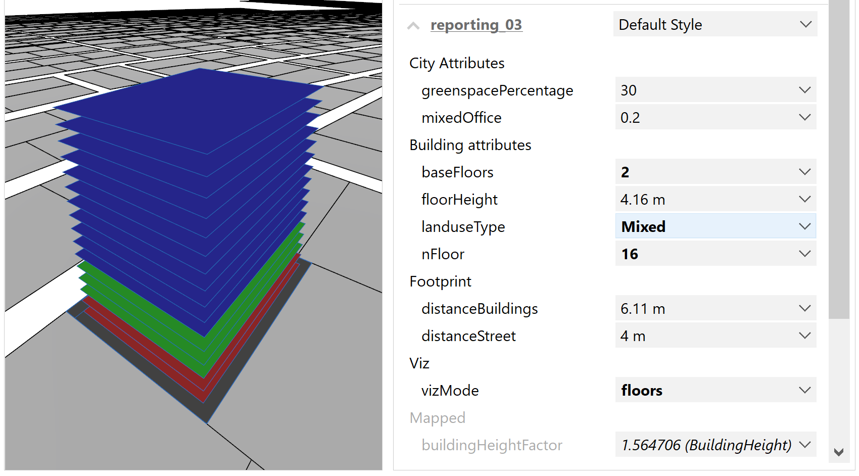 Mixed land-use type, with 20 percent office floors, mixedOffice = 0.2