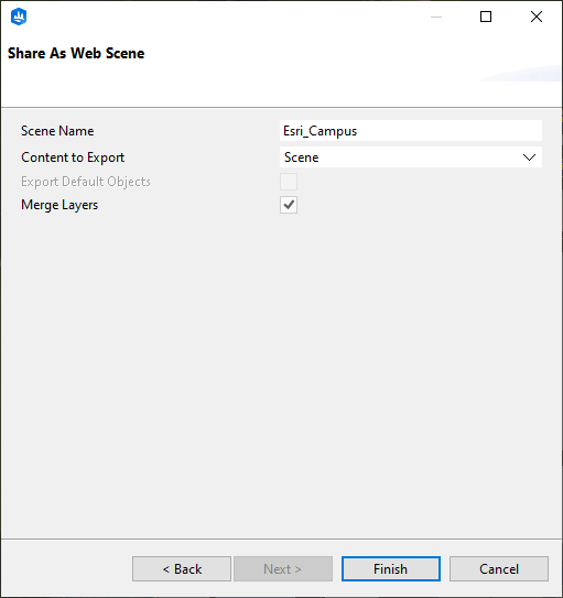 Share As Web Scene dialog box