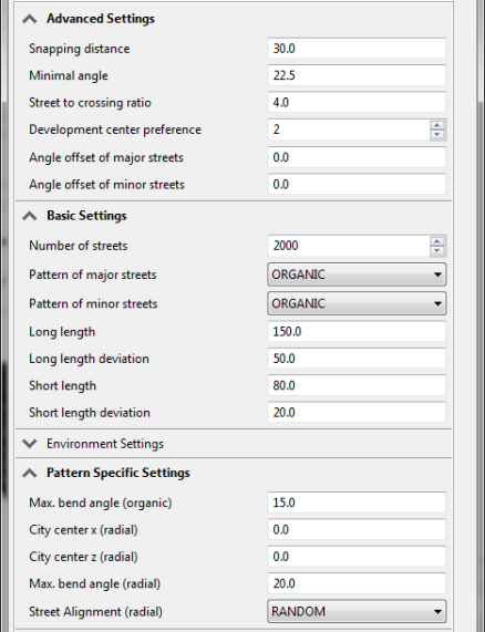 Organic pattern settings Organic pattern settings