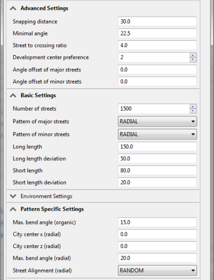 Radial pattern settings Radial pattern settings