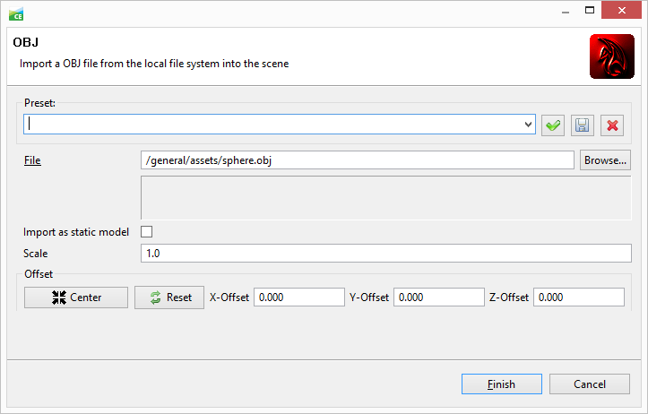 The obj import dialog displayed with interactive enabled The obj import dialog displayed with interactive enabled