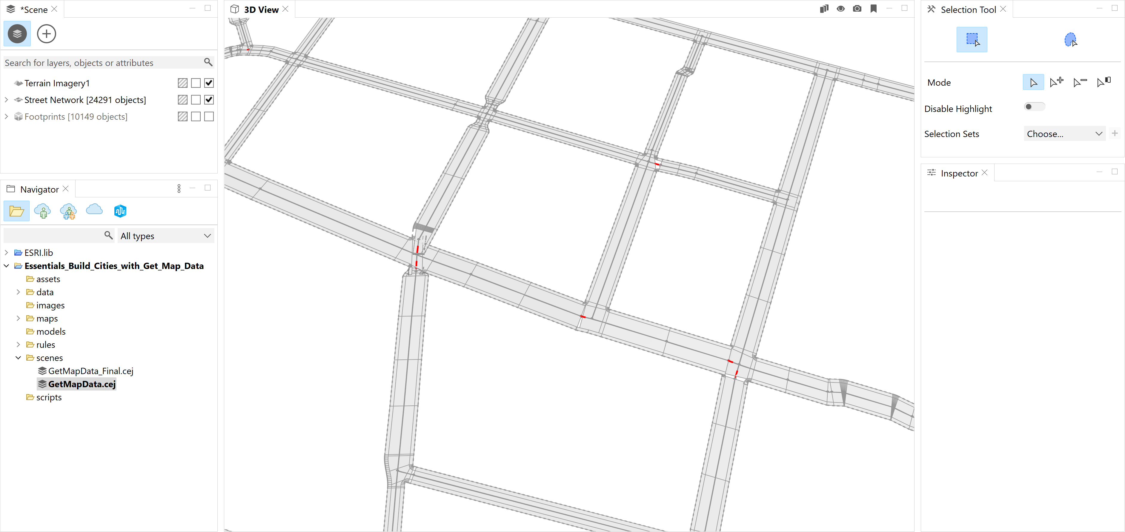 Scene with only shapes and street networks visible Scene with only shapes and street networks visible