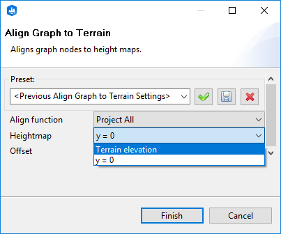 Align Graph to Terrain dialog Align Graph to Terrain dialog