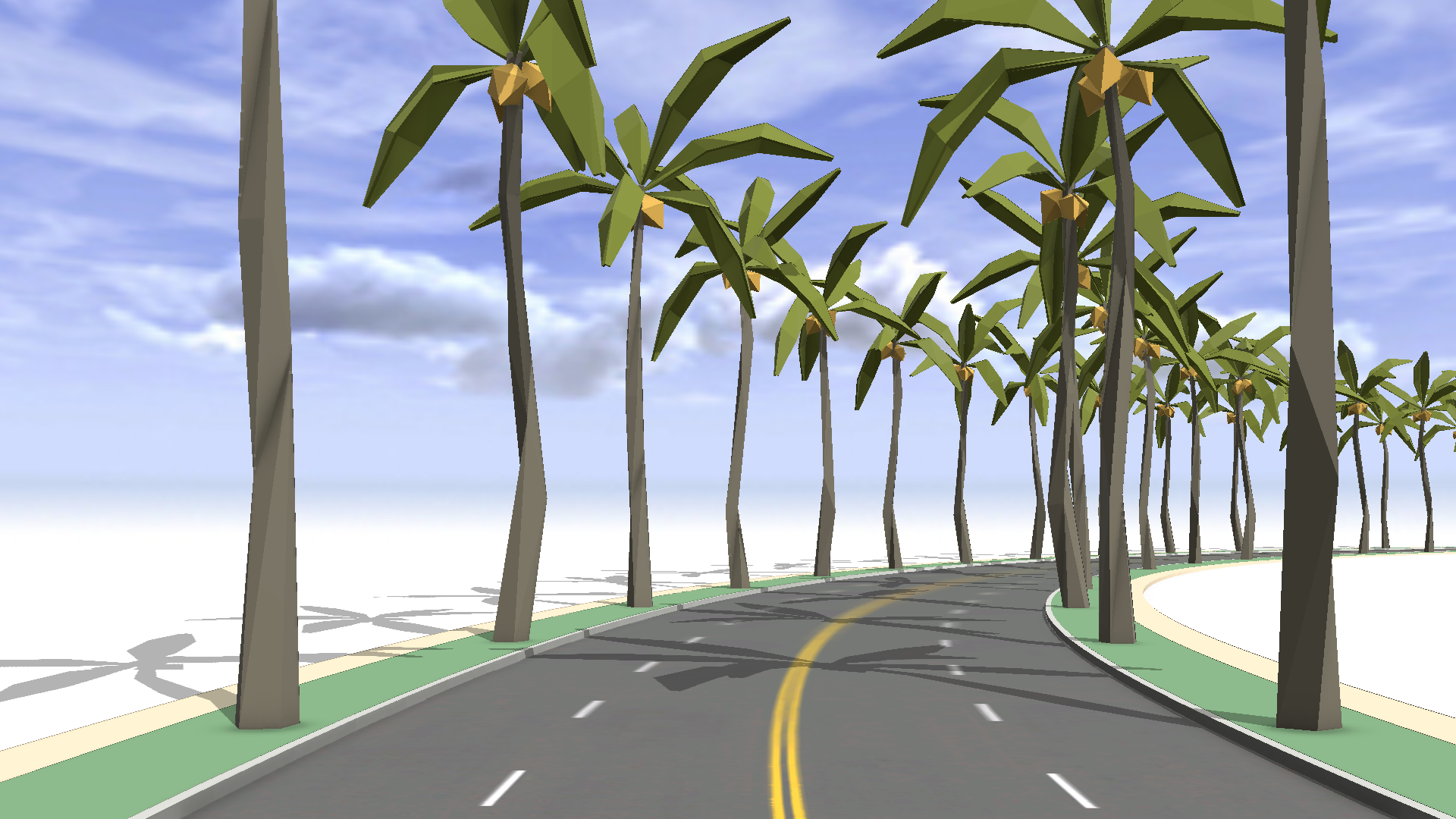 Palm trees correctly sized along a road Palm trees correctly sized along a road