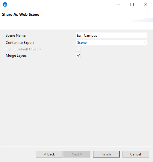 Share As Web Scene dialog box Share As Web Scene dialog box