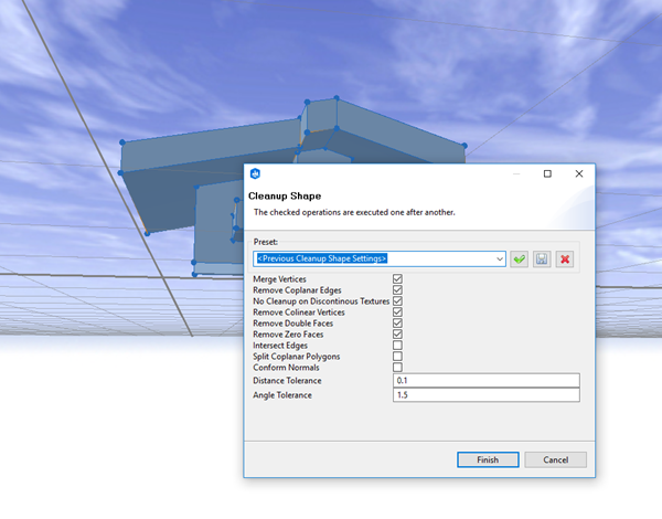 Cleanup Shape dialog box Cleanup Shape dialog box