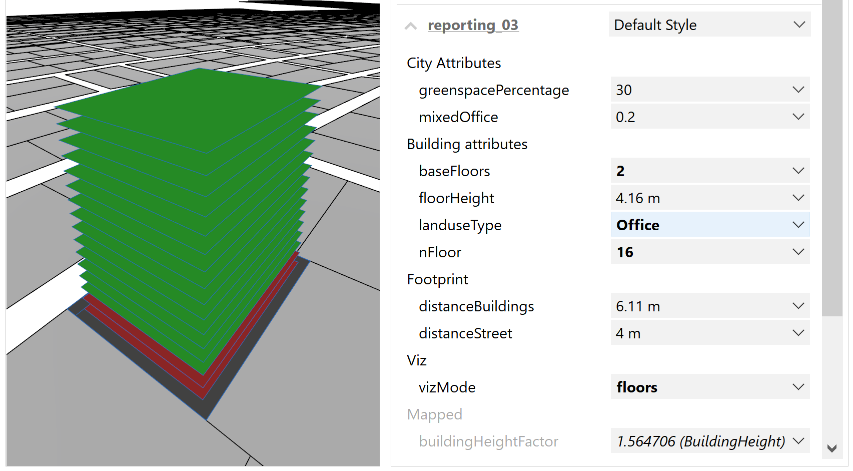 Office land-use type, with three retail floors Office land-use type, with three retail floors
