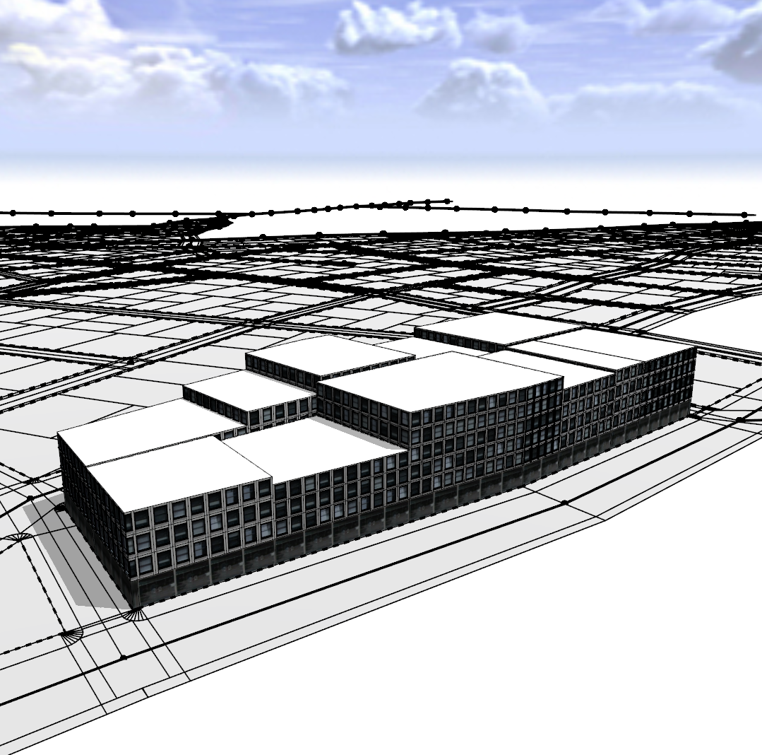 Viewport perspective view of buildings generated after the rule on the shapes has been applied Viewport perspective view of buildings generated after the rule on the shapes has been applied