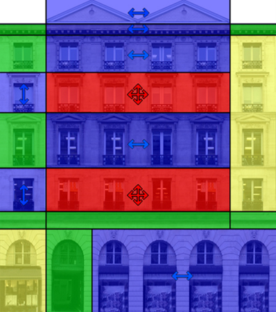 Main facade with single and repetitive splits, and rule symmetry