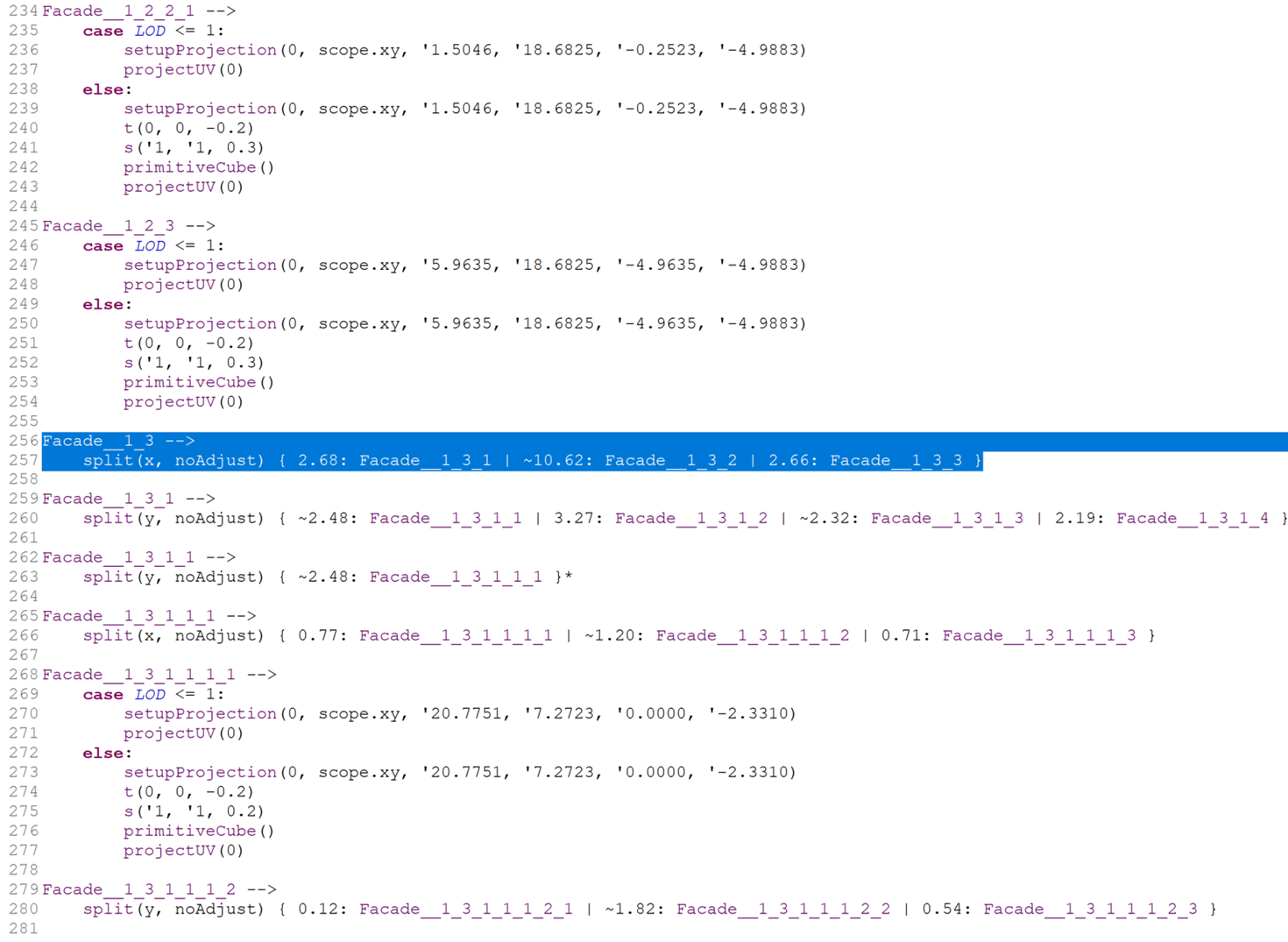 Parent node rule selected in CGA Editor window