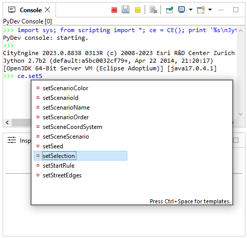 Command completion (Ctrl+Space) in the Command completion (Ctrl+Space) in the