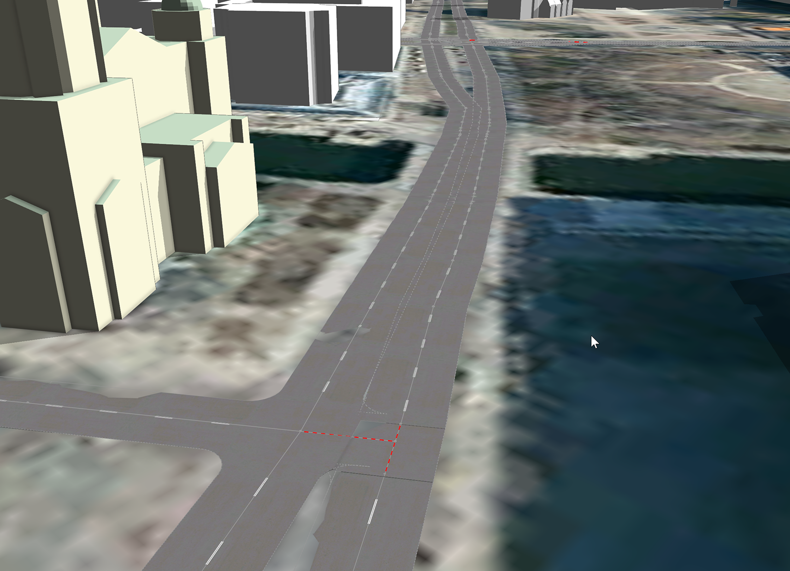 Simple streets with dashed centerlines and two lanes Simple streets with dashed centerlines and two lanes