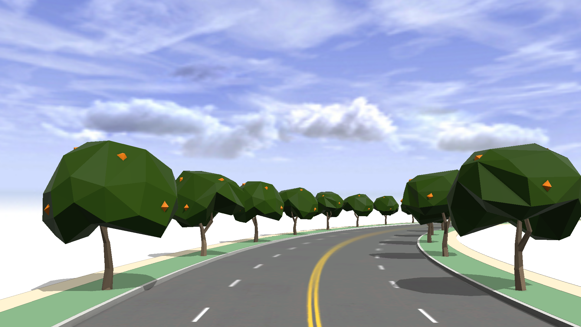 Street lined with default "Orange Tree". Street lined with default "Orange Tree".