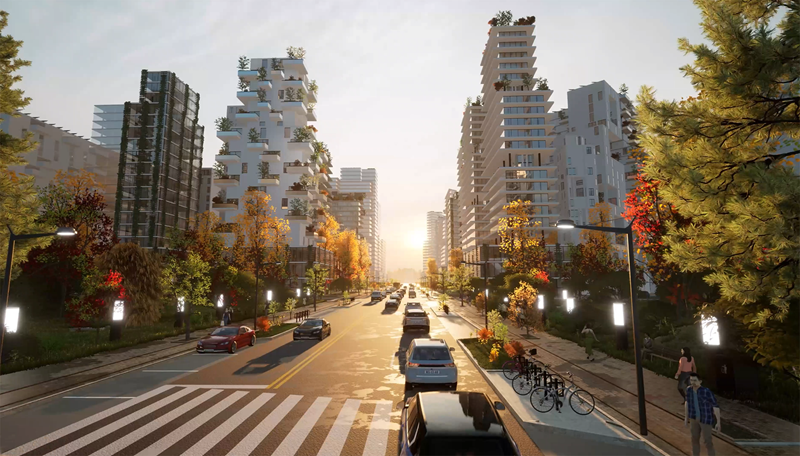 CityEngine scene of buildings on a street CityEngine scene of buildings on a street