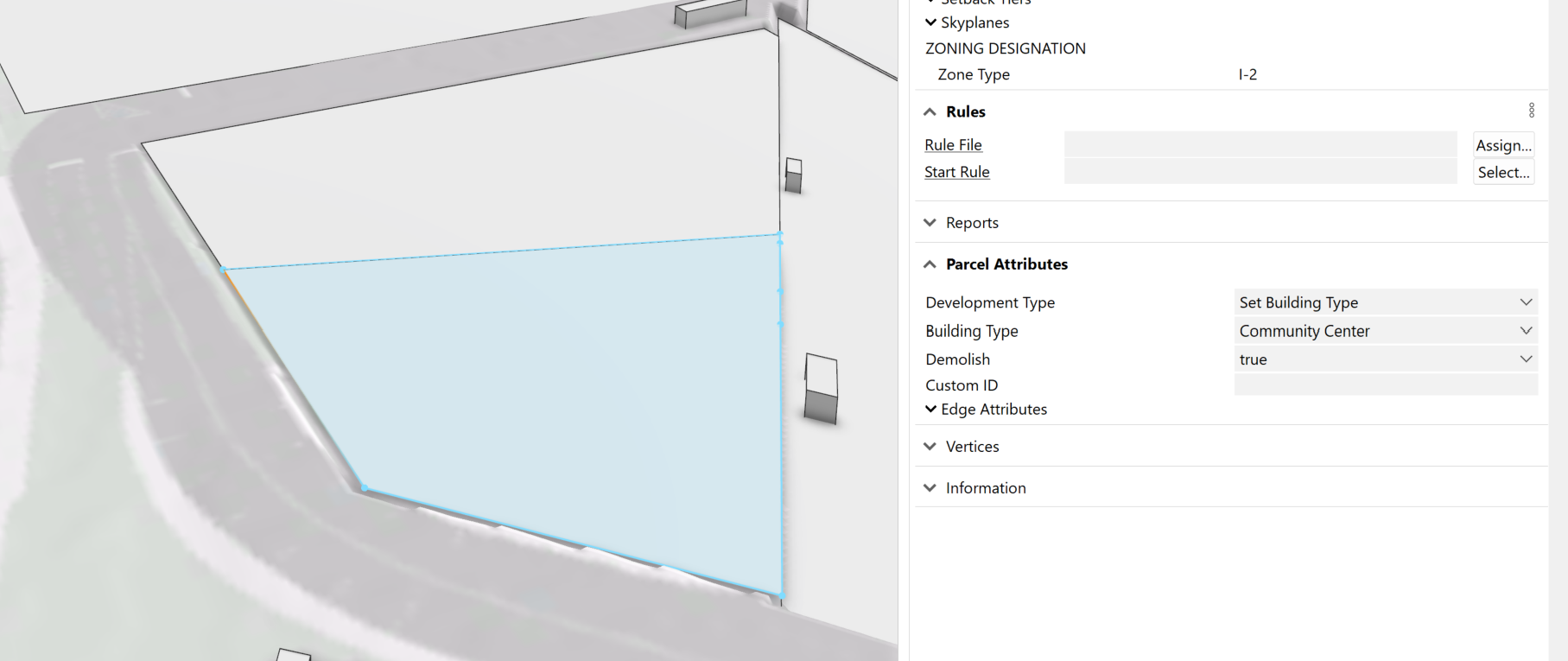 Selected parcel after split Selected parcel after split