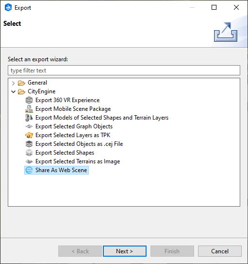 Export dialog box Export dialog box