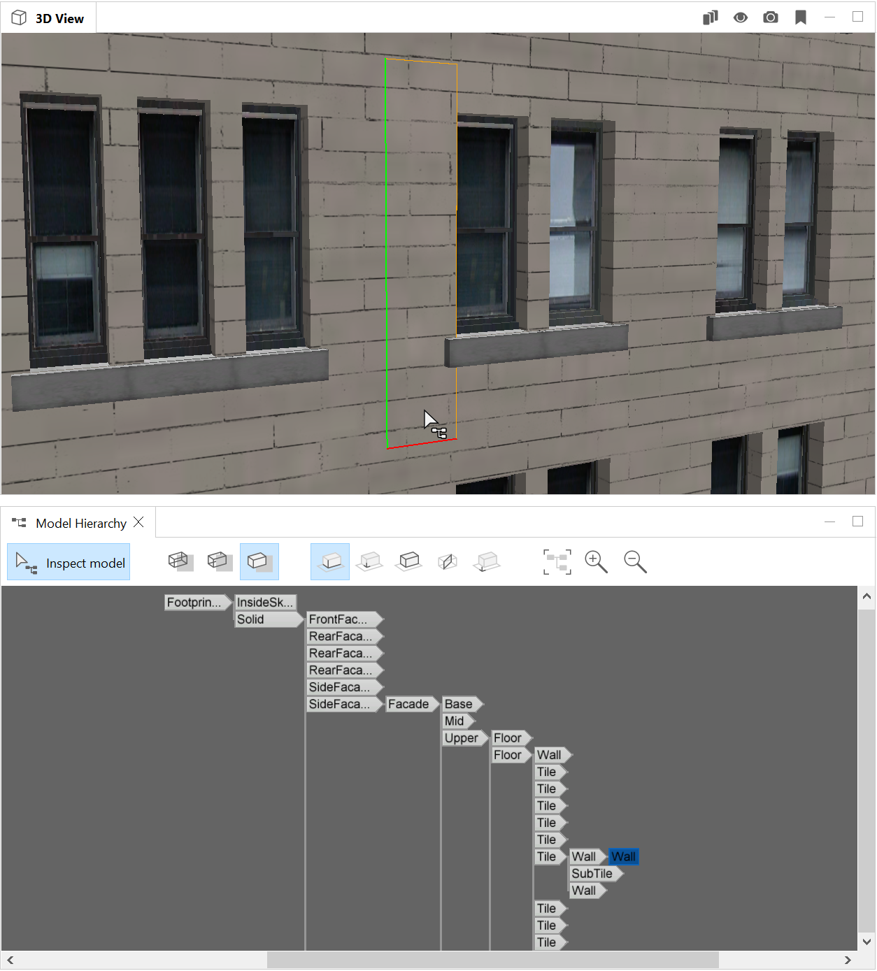 Model selected in Viewport and shown in Model Hierarchy. Model selected in Viewport and shown in Model Hierarchy.