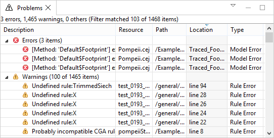 Problems window Problems window